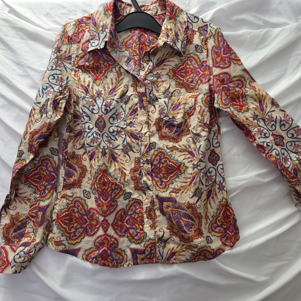 Tradition Collection Paisley Print Cotton Shirt Red Blue Size 6